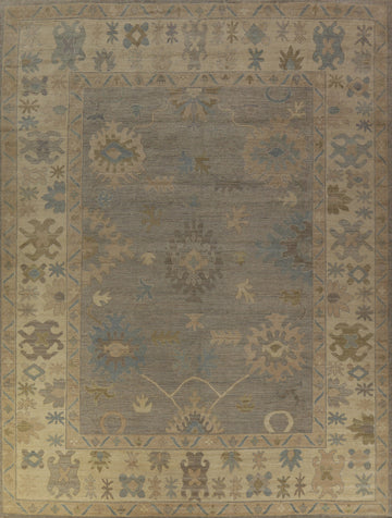 Vegetable Dye Gray Oushak Turkish Large Rug 12x15