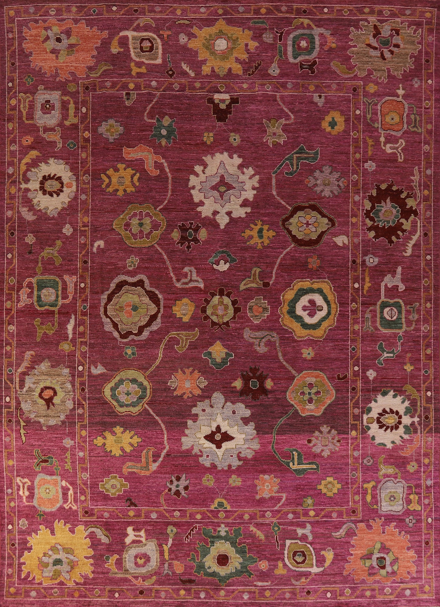 Vegetable Dye Floral Oushak Turkish Area Rug 9x12