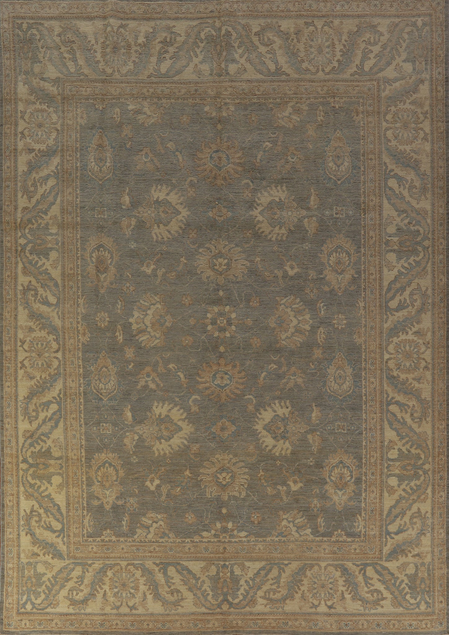 Vegetable Dye Gray Oushak Turkish Area Rug 9x12