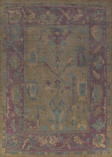 Green & Purple Wool Oushak Vegetable Dye Area Rug 9x12