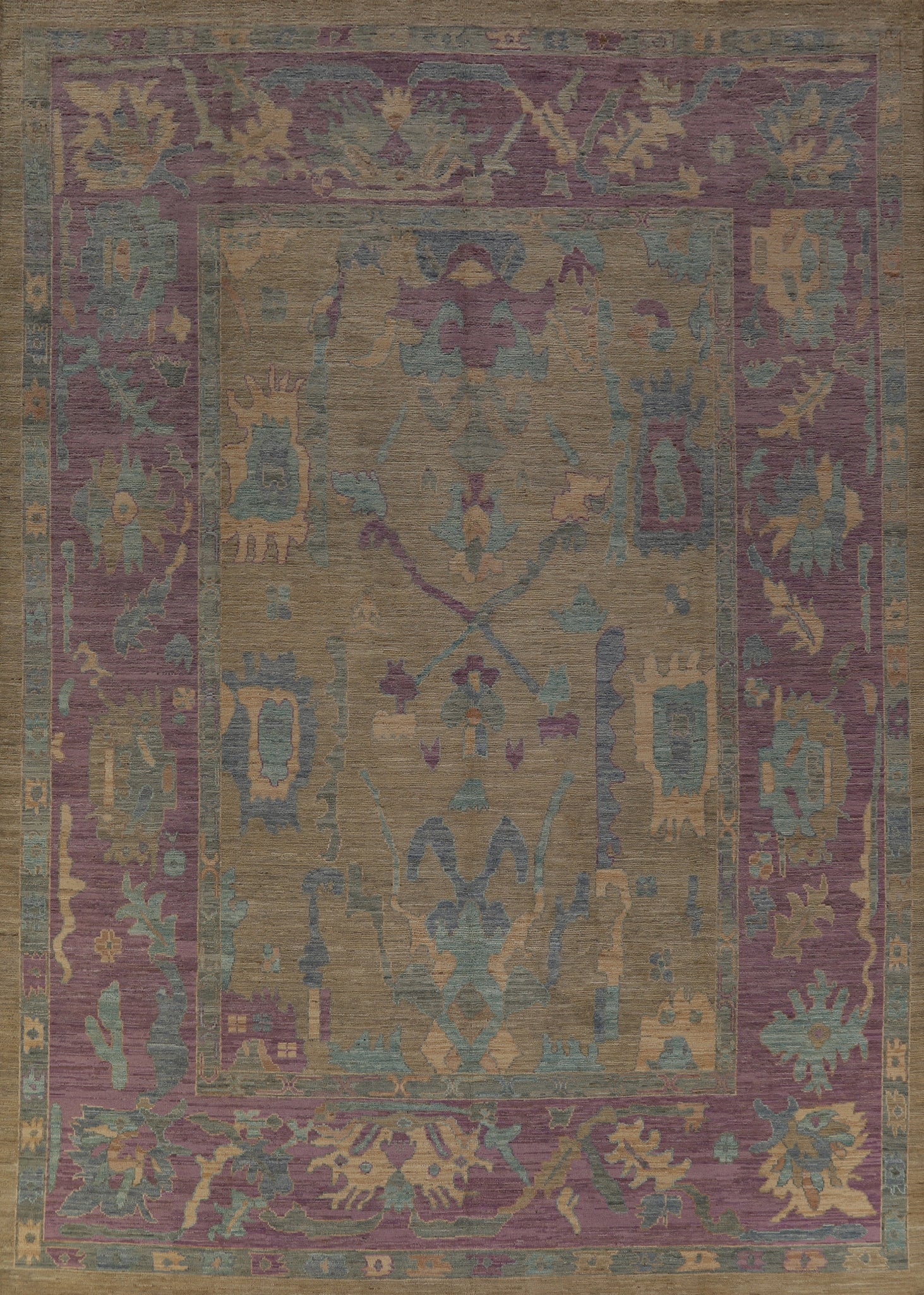 Green & Purple Wool Oushak Vegetable Dye Area Rug 9x12