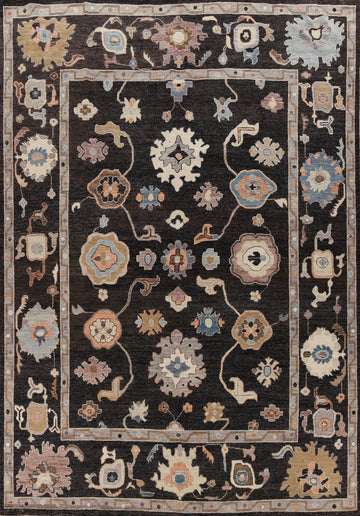 Black Floral Oushak Vegetable Dye Area Rug 9x12