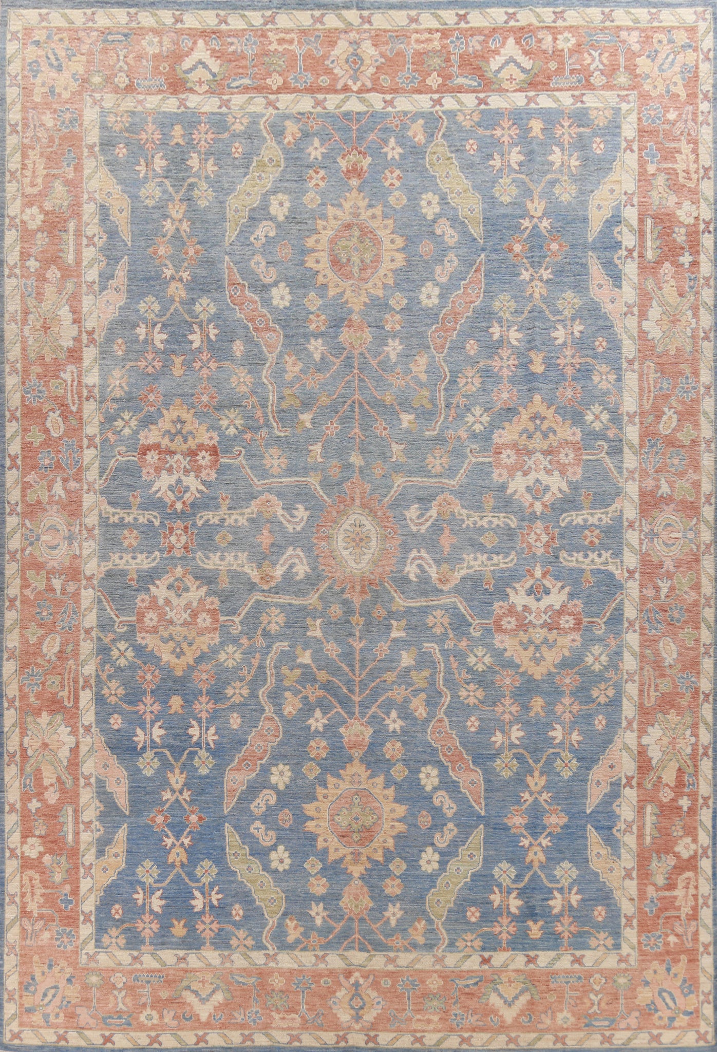 Vegetable Dye Blue Oushak Turkish Large Rug 10x14