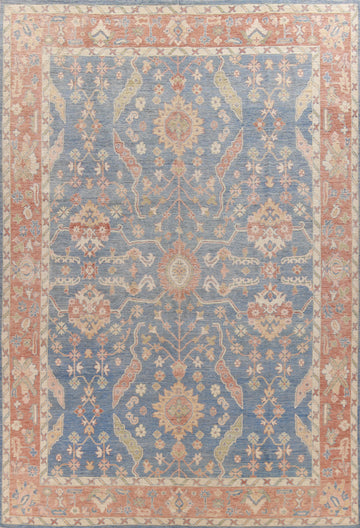 Vegetable Dye Blue Oushak Turkish Large Rug 10x14