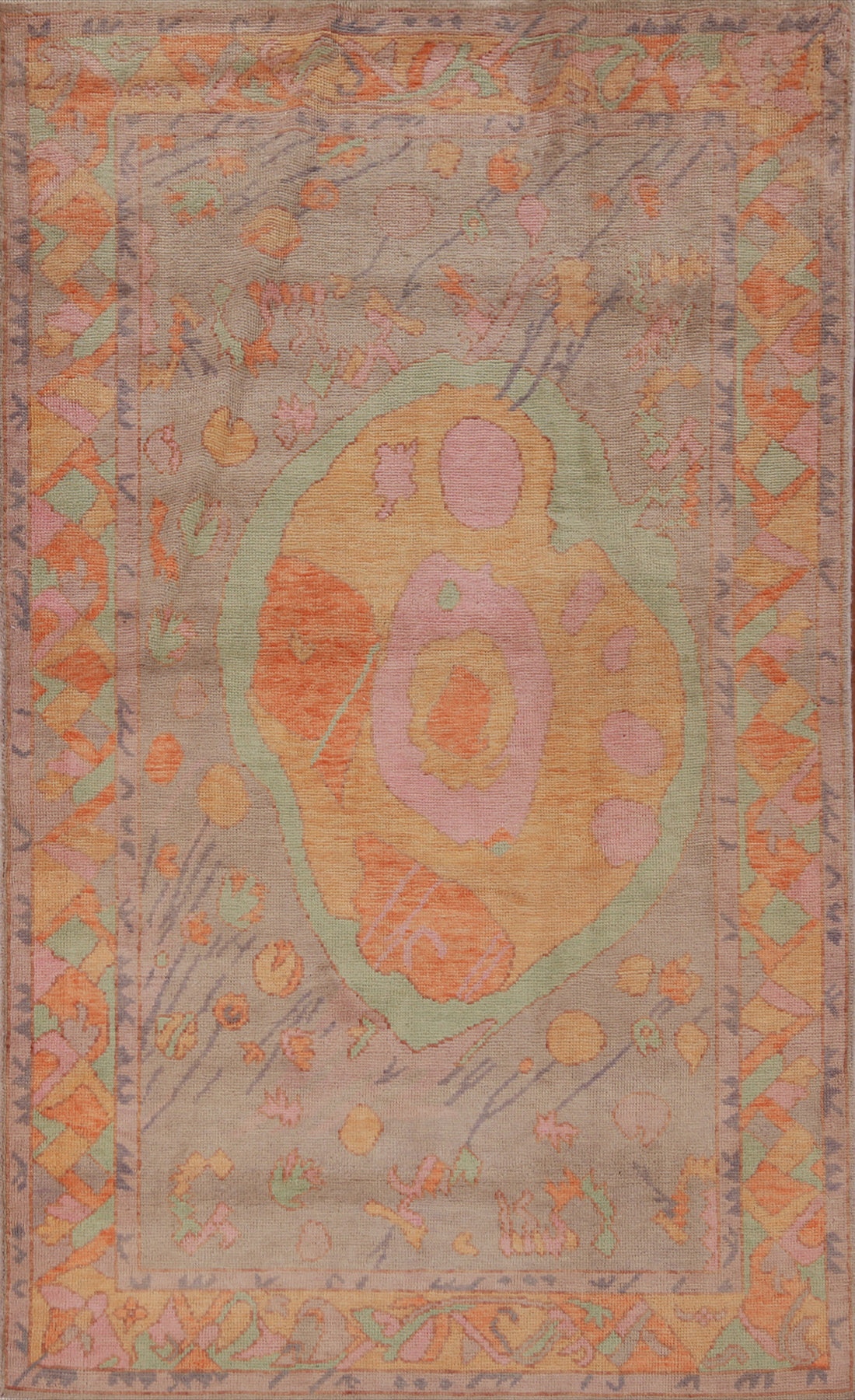 Vegetable Dye Golden Oushak Turkish Rug 4x7
