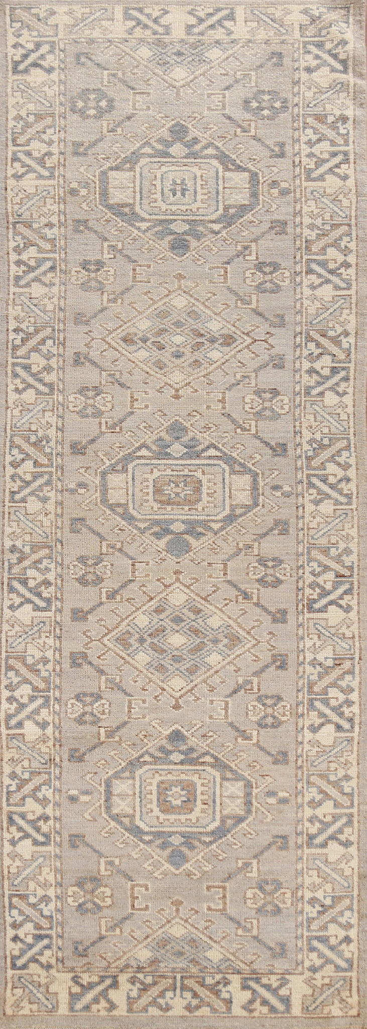 Geometric Oushak Vegetable Dye Runner Rug 3x12