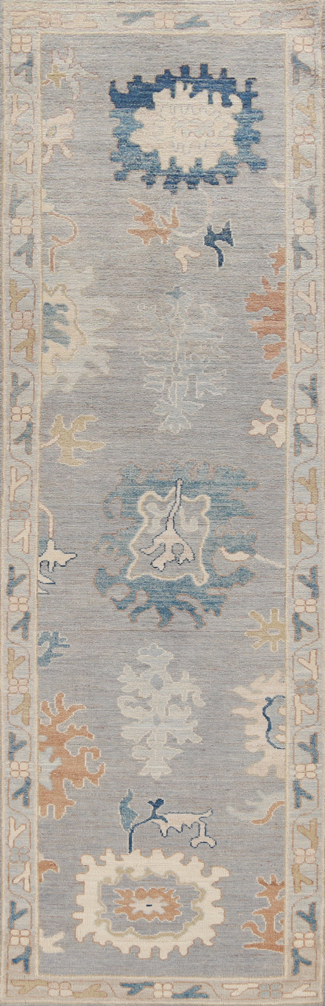 Lilac Blue Handmade Oushak Turkish Runner Rug 3x12