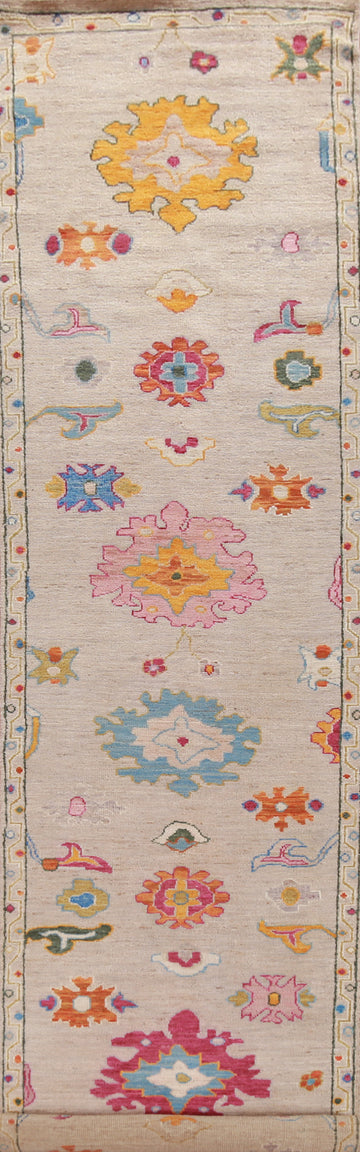 Vegetable Dye Wool Oushak Turkish Runner Rug 3x16