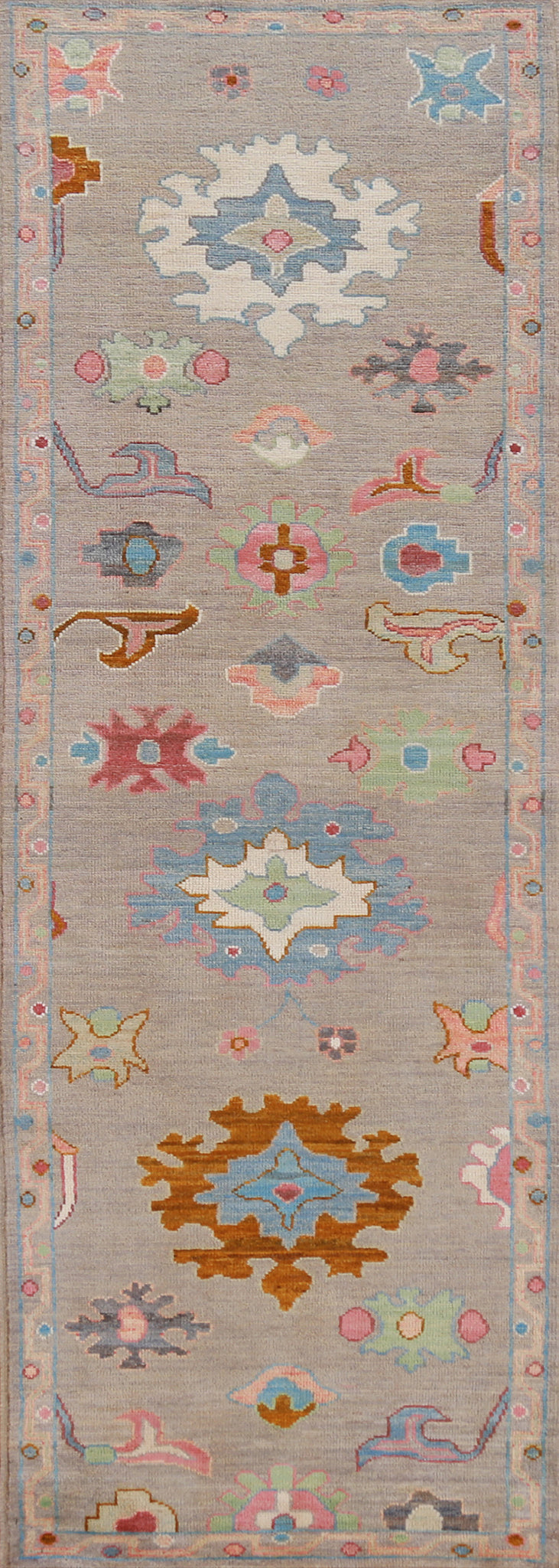 Vegetable Dye Oushak Turkish Runner Rug 3x10