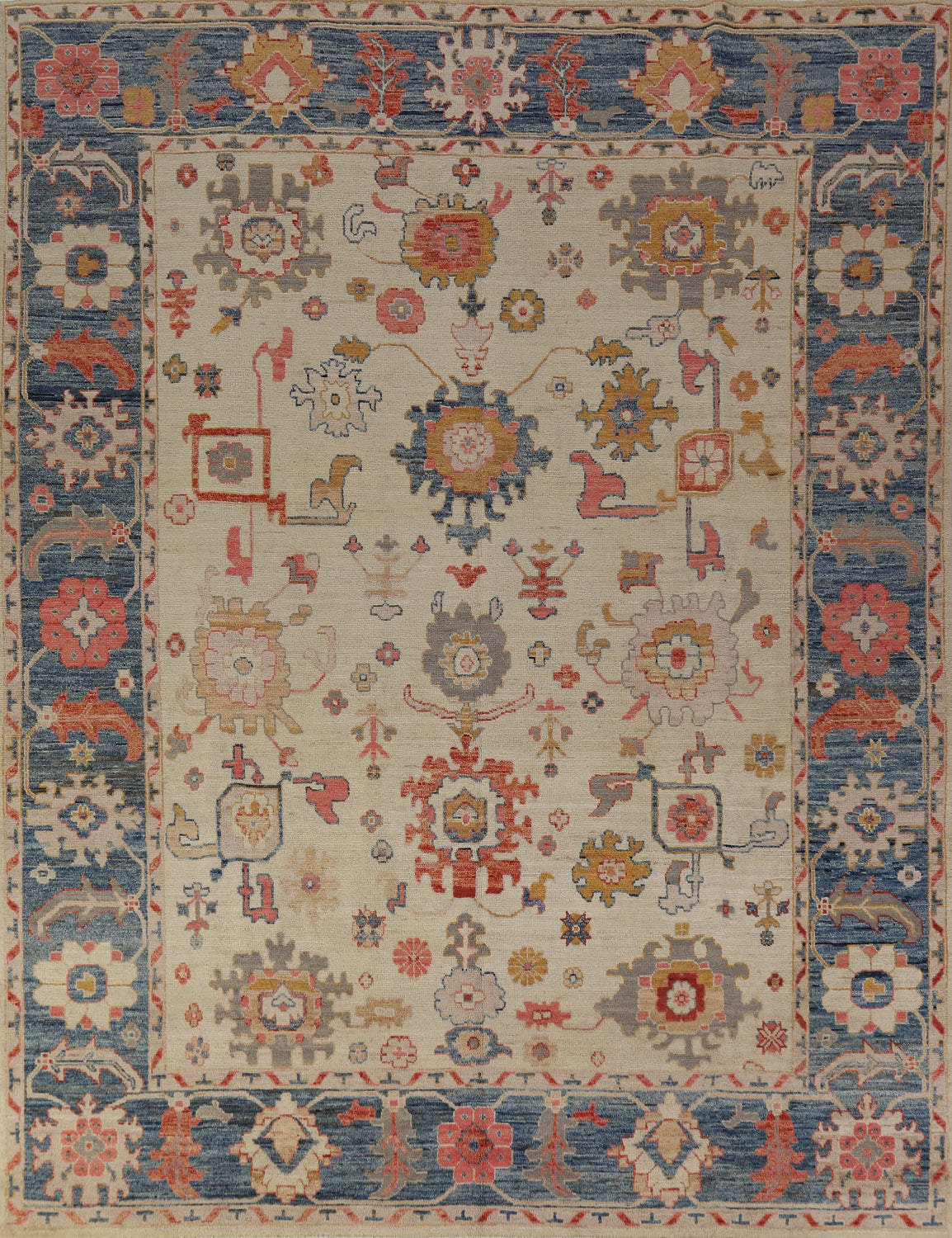 Vegetable Dye Floral Oushak Turkish Area Rug 8x10