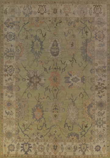 Handmade Green Oushak Vegetable Dye Area Rug 9x12