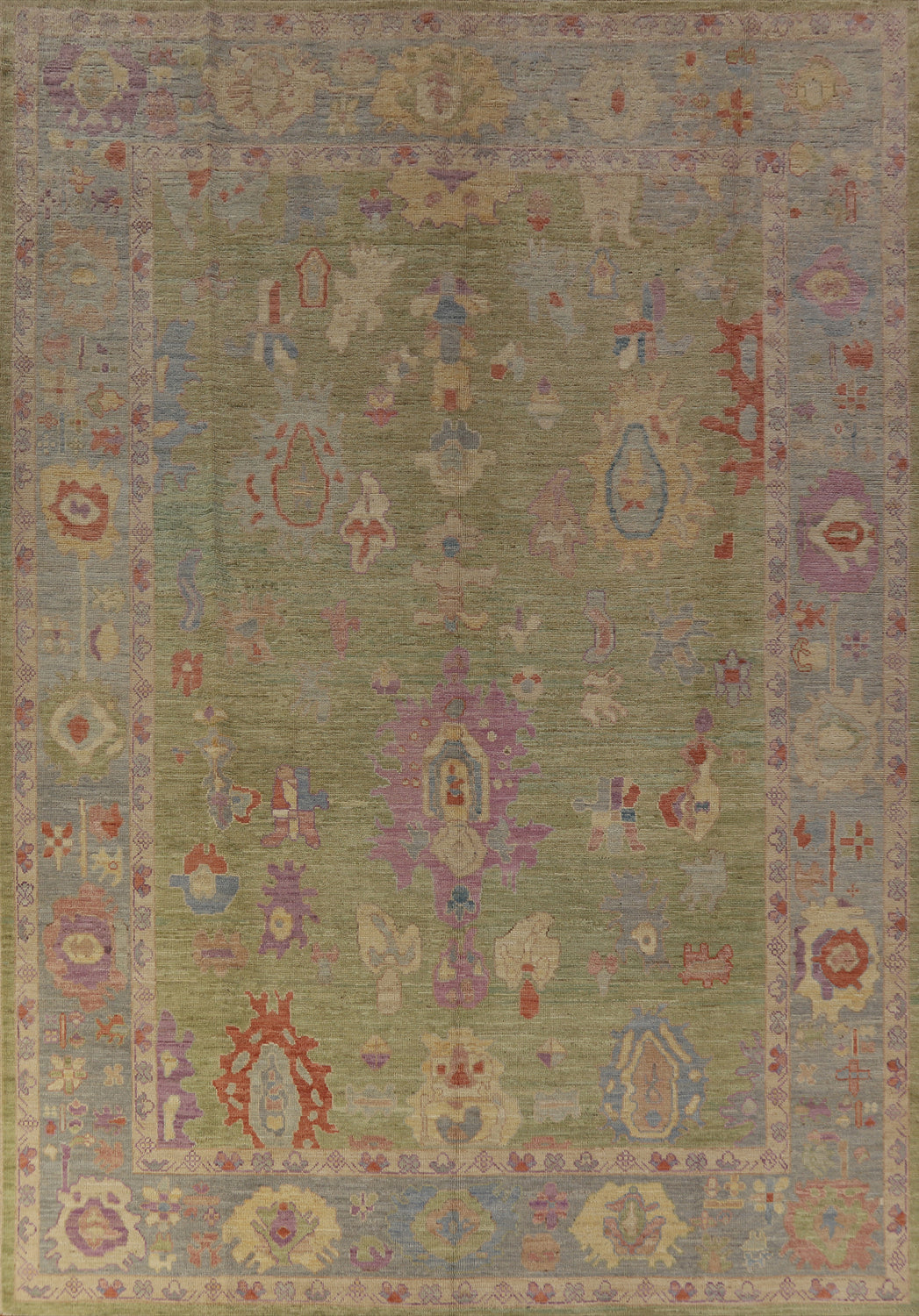 Handmade Green Oushak Vegetable Dye Area Rug 9x12