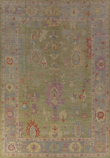 Handmade Green Oushak Vegetable Dye Area Rug 9x12