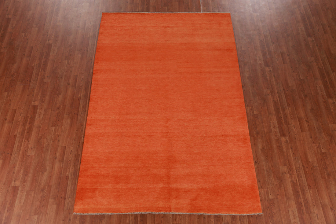 Orange Solid Modern Gabbeh Vegetable Dye Area Rug 6x9