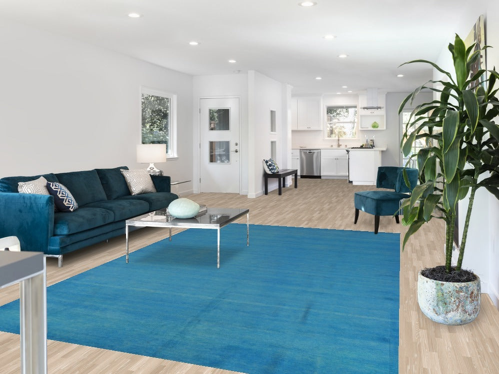 Sky Blue Solid Gabbeh Vegetable Dye Area Rug 7x10