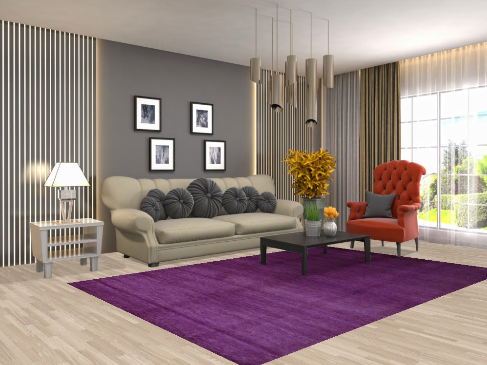 Modern Wool Purple Royal Gabbeh Vegetable Dye Area Rug 6x9