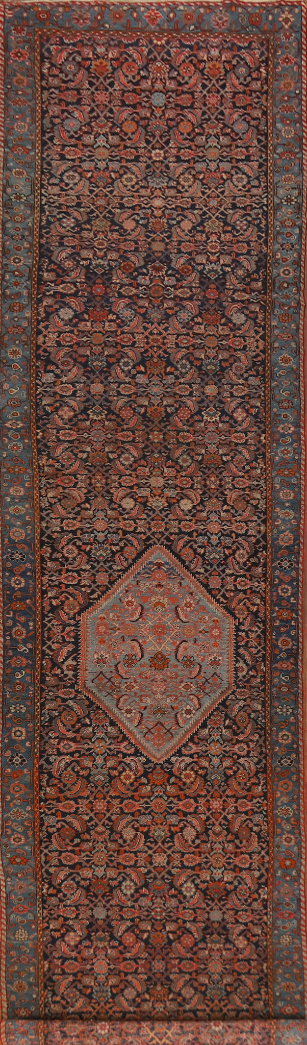 Pre-1900 Antique Vegetable Dye Bidjar Halvaei Persian Runner Rug 3x19