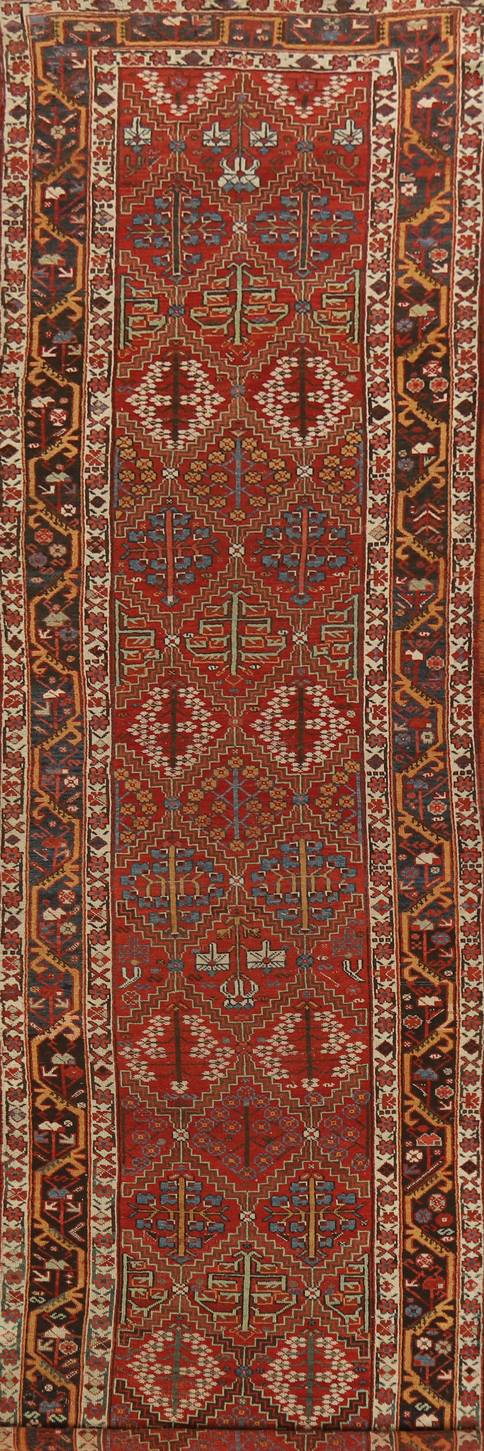 Pre-1900 Vegetable Dye Qashqai Persian Runner Rug 4x16