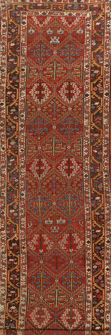 Pre-1900 Vegetable Dye Qashqai Persian Runner Rug 4x16