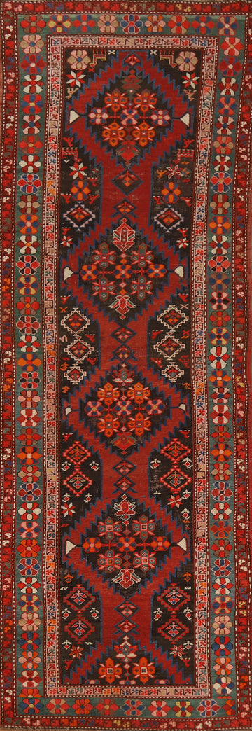 Pre-1900 Antique Kazak Vegetable Dye Runner Rug 3x12