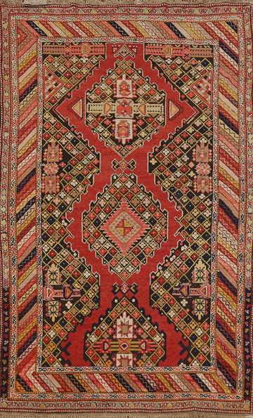 Pre-1900 Antique Kazak Vegetable Dye Rug 4x7