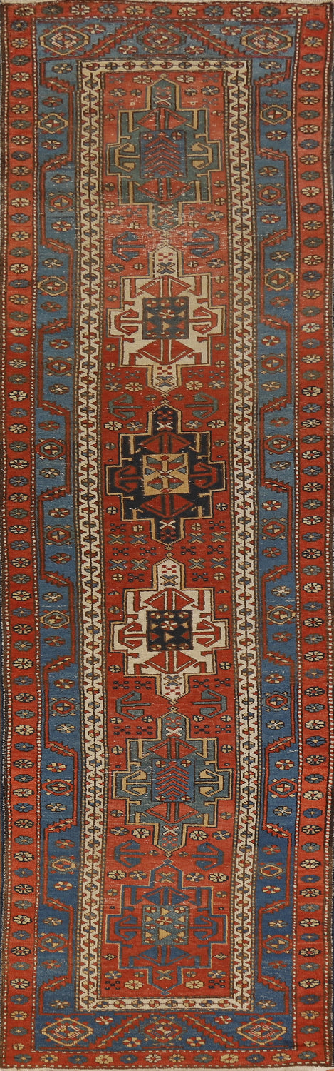 Vegetable Dye Antique Heriz Serapi Persian Runner Rug 3x13