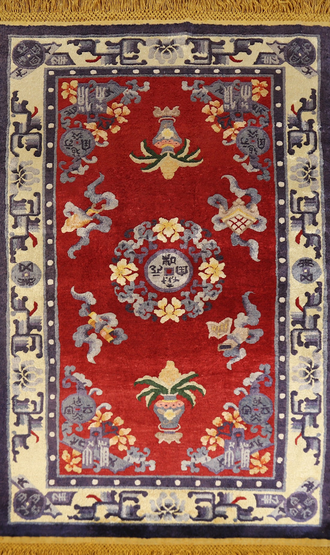 100% Silk Vegetable Dye Vintage Art Deco Chinese Rug 3x5