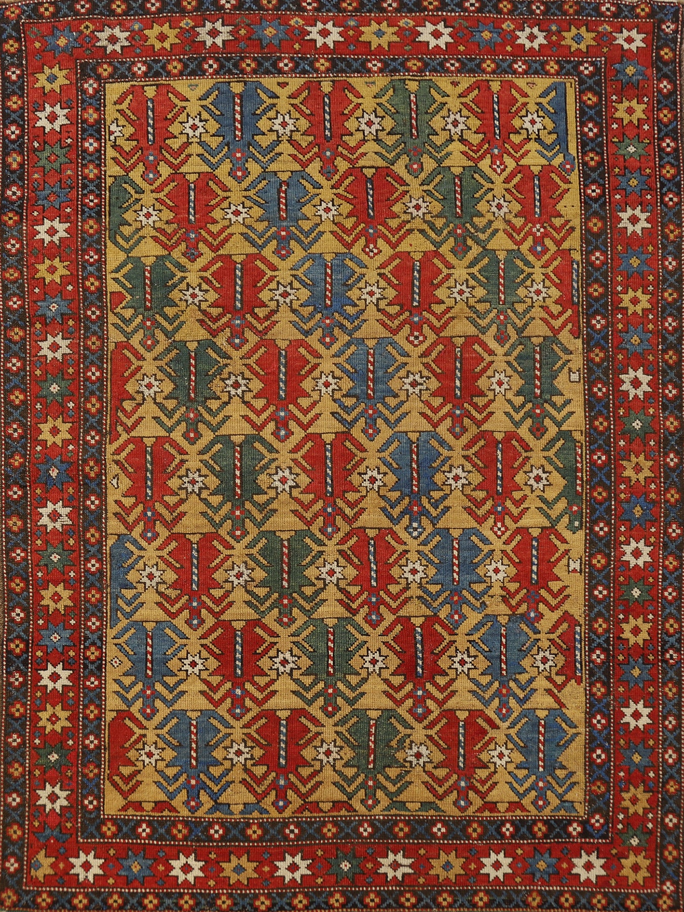 Pre-1900 Antique Wool Kazak Vegetable Dye Rug 4x5