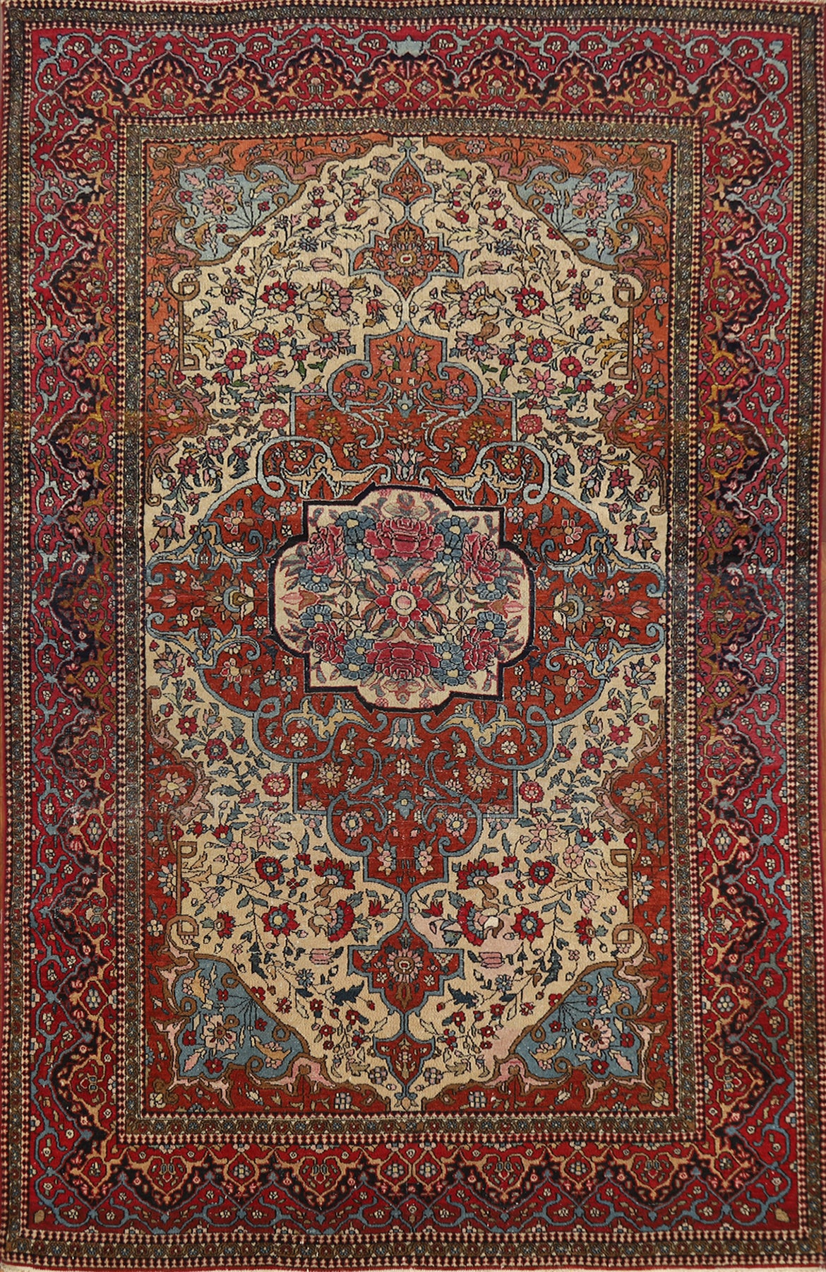 Pre-1900 Antique Vegetable Dye Isfahan Ahmad Persian Rug 4x7