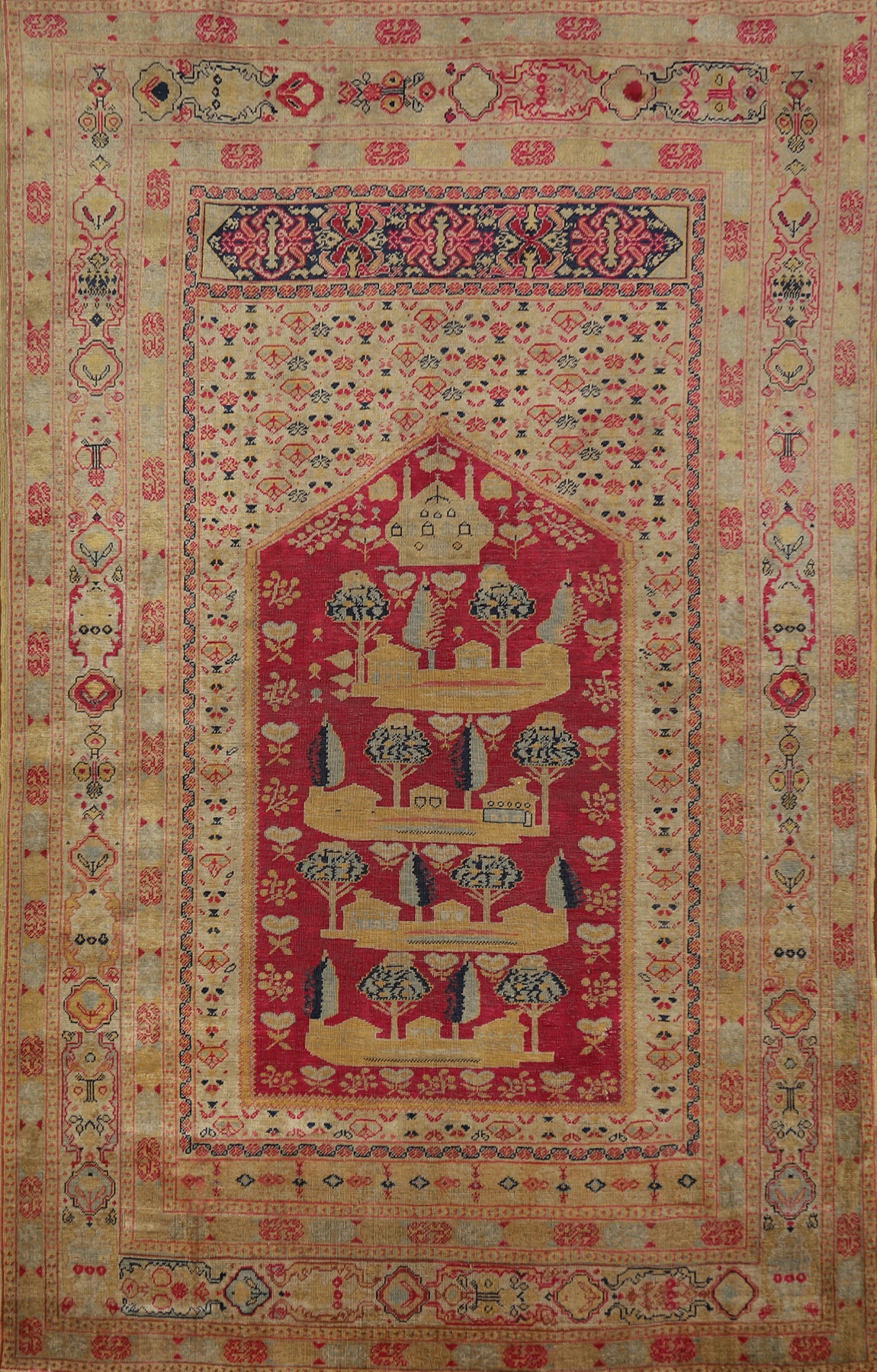 Pre-1900 Antique Vegetable Dye Silk Anatolian Turkish Rug 4x6