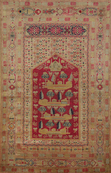 Pre-1900 Antique Vegetable Dye Silk Anatolian Turkish Rug 4x6