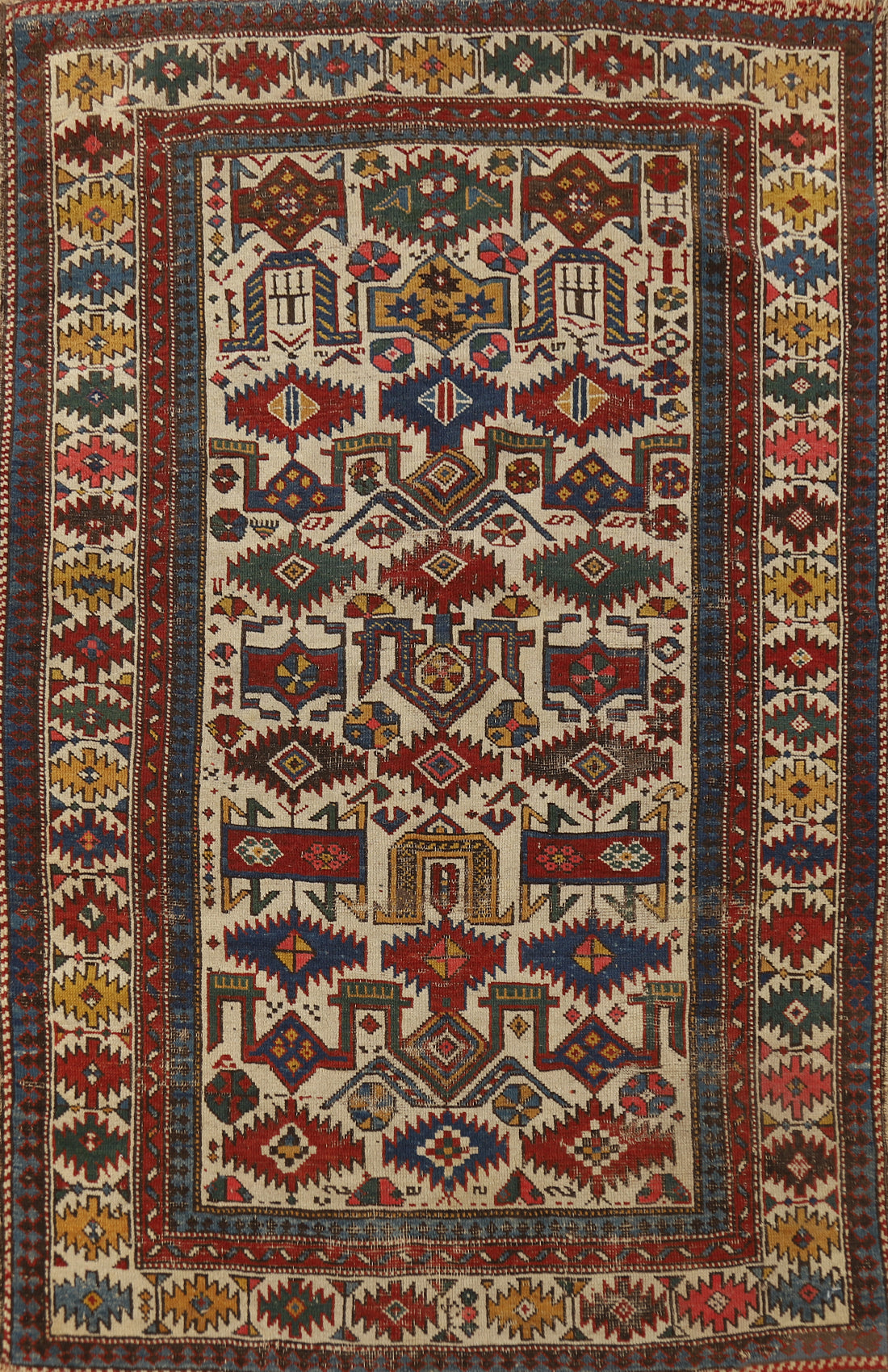 Pre-1900 Antique Vegetable Dye Kazak Oriental Rug 3x5