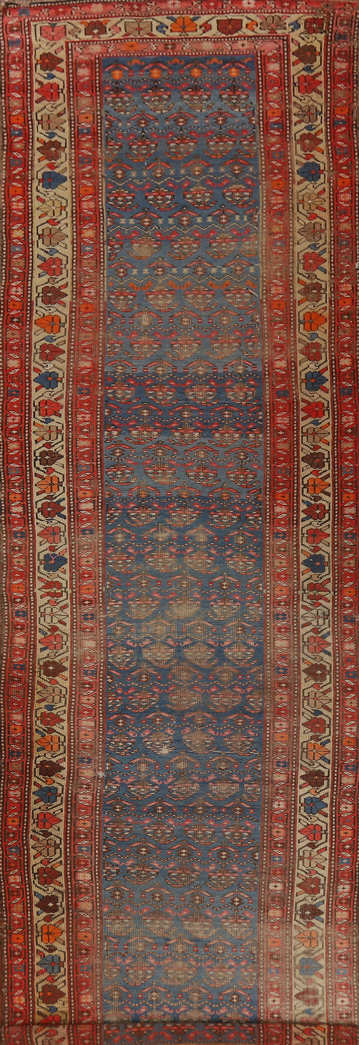 Pre-1900 Vegetable Dye Heriz Bakhshayesh Persian Runner Rug 3x15