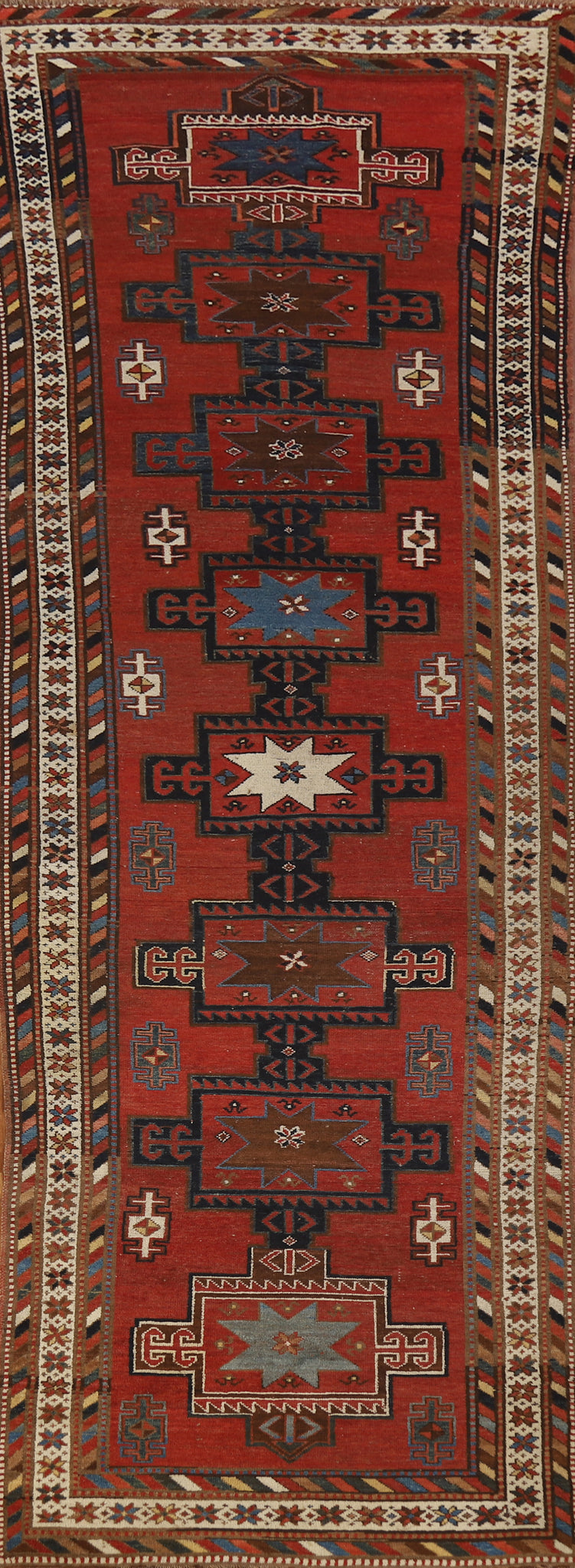 Pre-1900 Antique Kazak Vegetable Dye Runner Rug 4x13