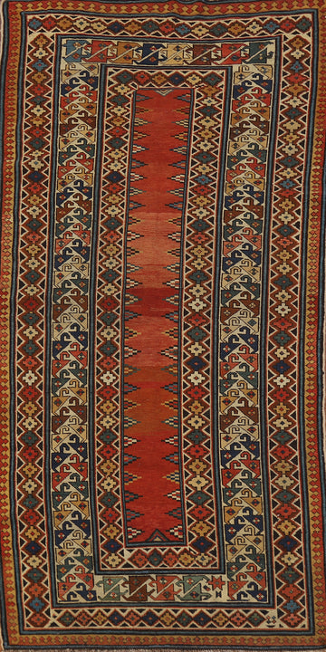 Pre-1900 Antique Wool Handmade Kazak Vegetable Dye Rug 4x8