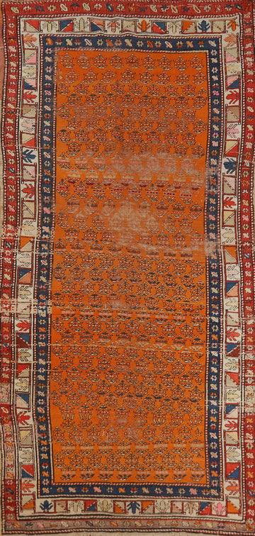 Pre-1900 Antique Caucasian Vegetable Dye Runner Rug 4x9