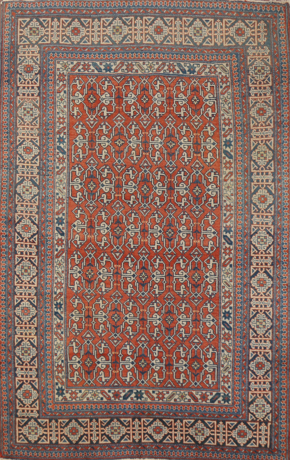 Antique Geometric Kazak Vegetable Dye Rug 4x5