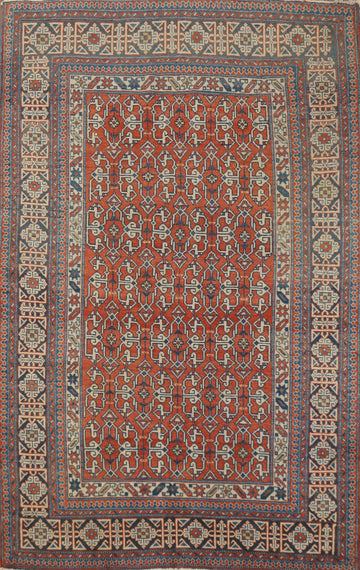 Antique Geometric Kazak Vegetable Dye Rug 4x5