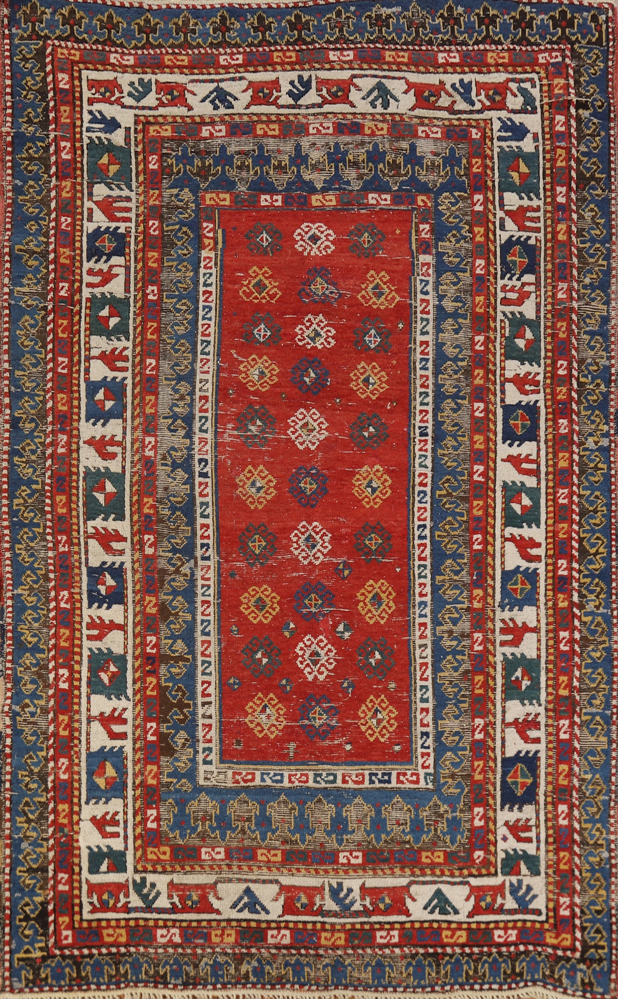 Pre-1900 Antique Kazak Vegetable Dye Area Rug 5x8