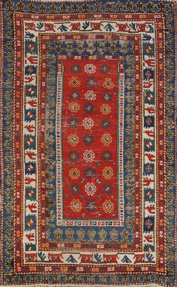 Pre-1900 Antique Kazak Vegetable Dye Area Rug 5x8
