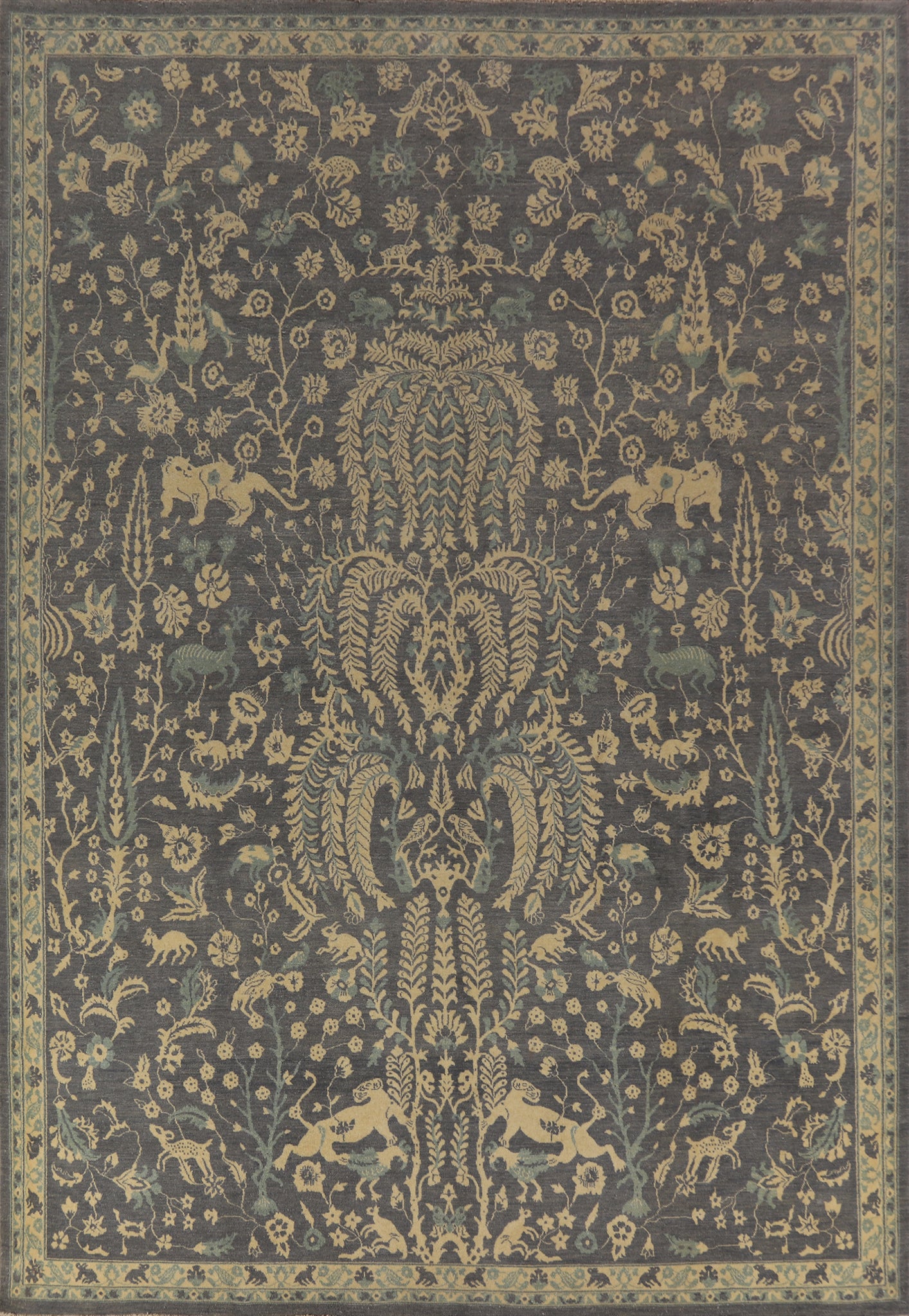 Hunting Animals Design Ziegler Oriental Area Rug 9x12