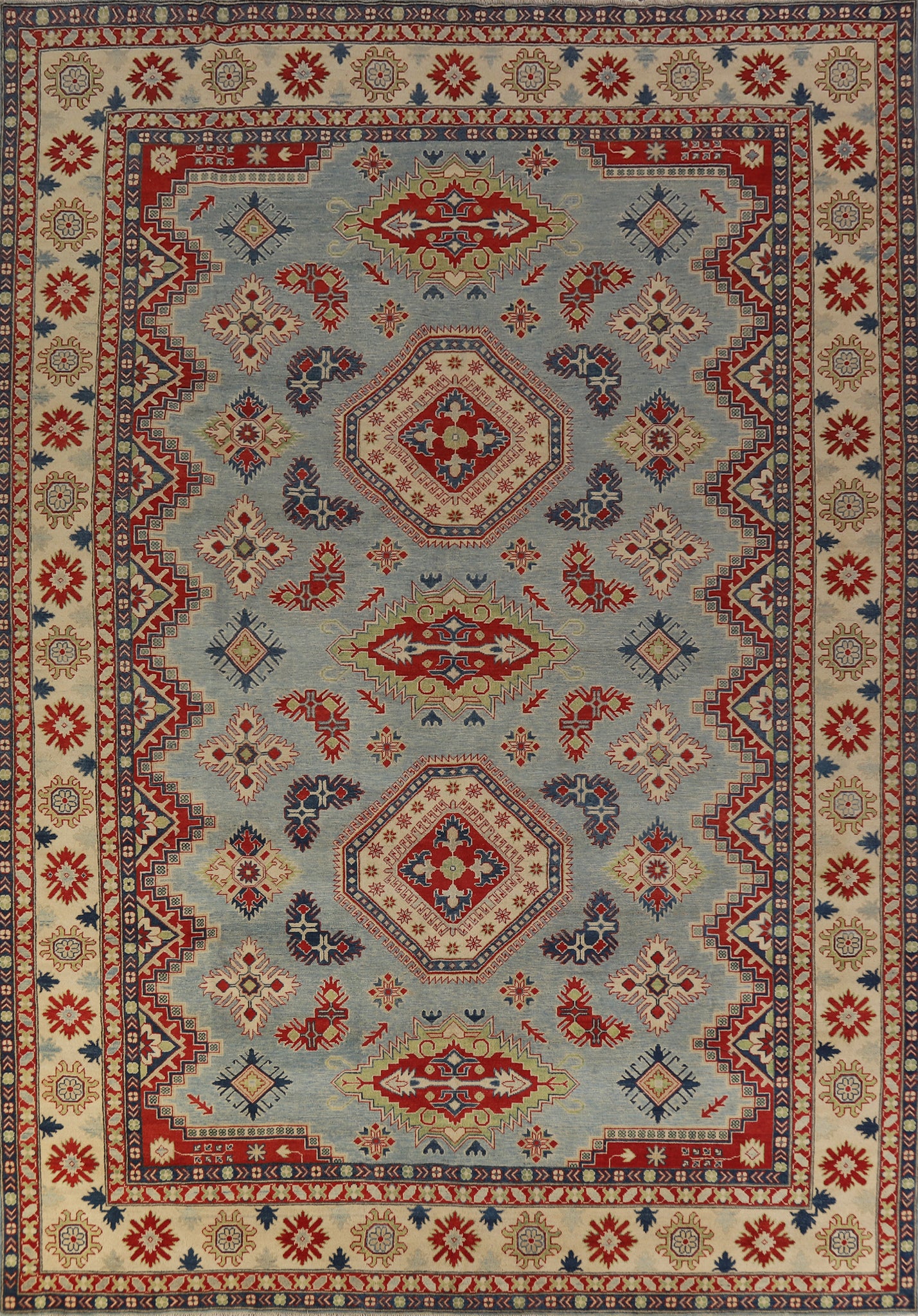 Light Blue Geometric Kazak Oriental Area Rug 10x13