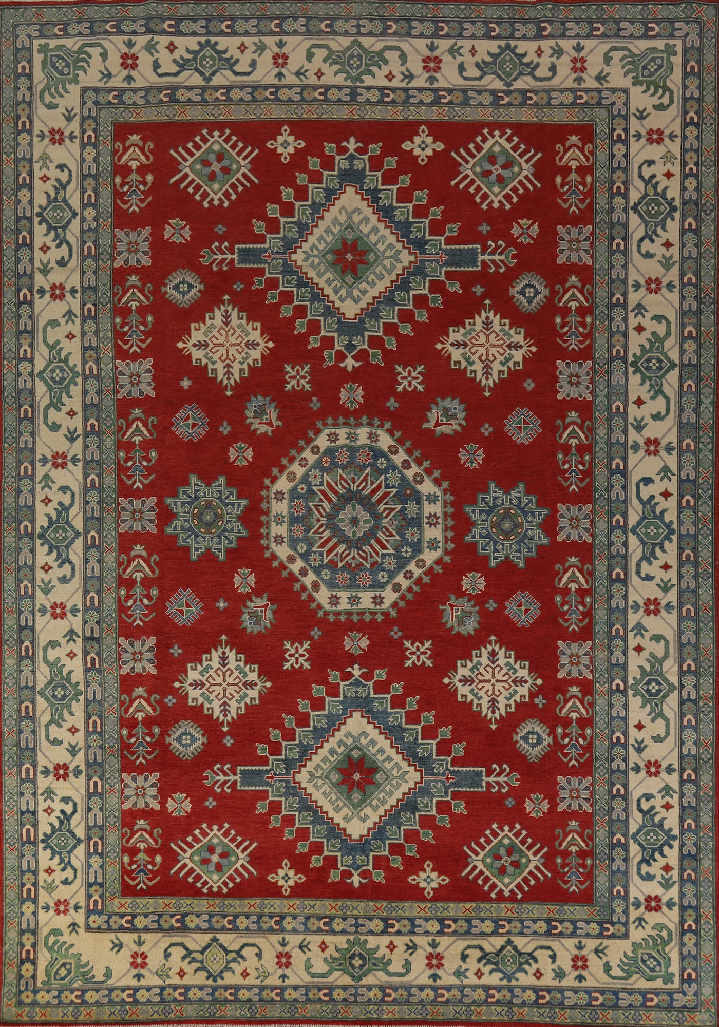 Red Geometric Kazak Oriental Area Rug 8x11