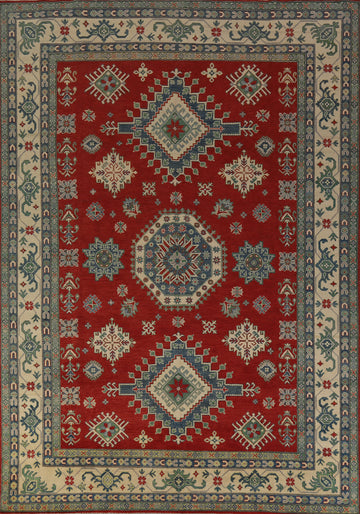 Red Geometric Kazak Oriental Area Rug 8x11