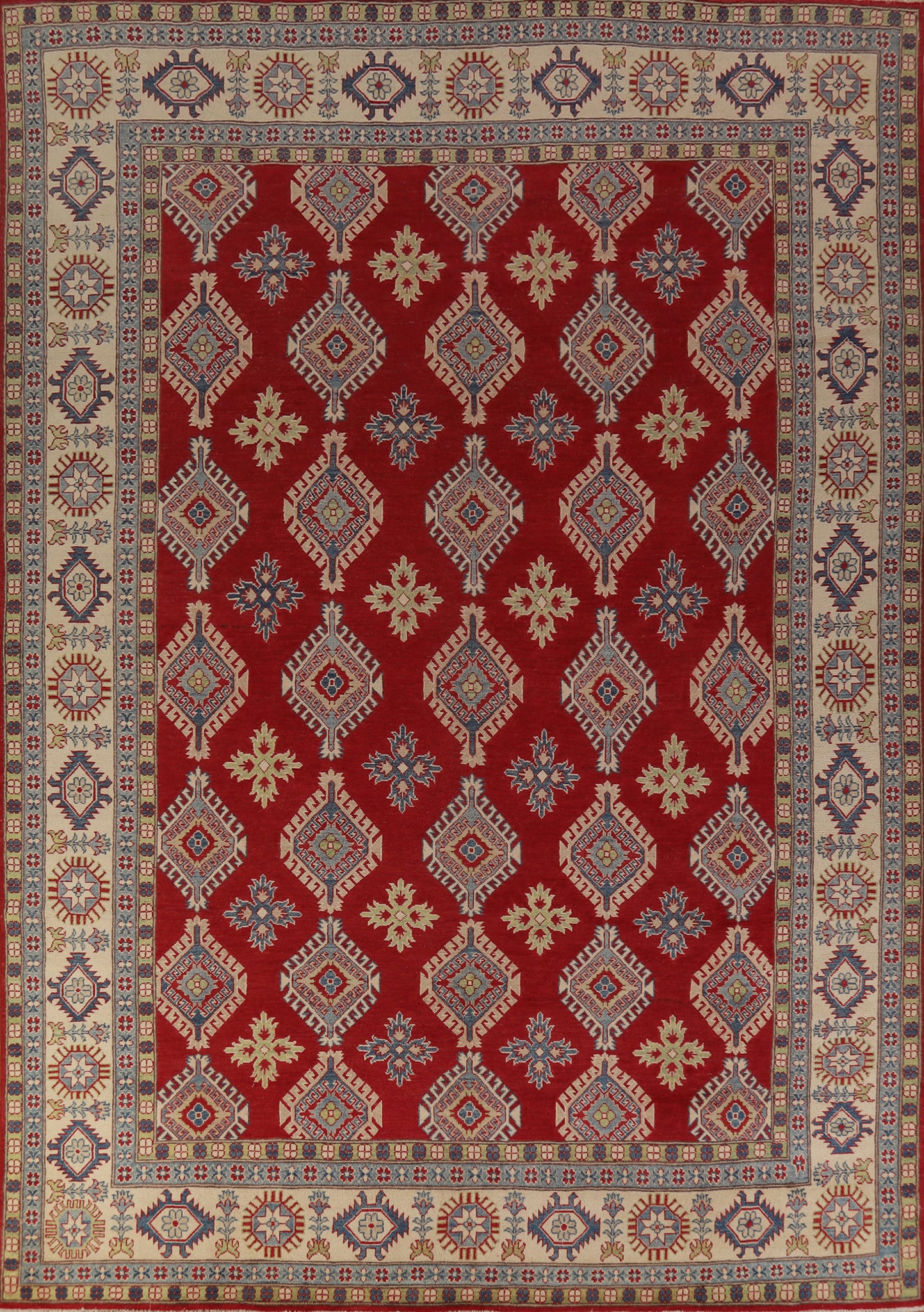 Red Geometric Wool Kazak Oriental Area Rug 10x13