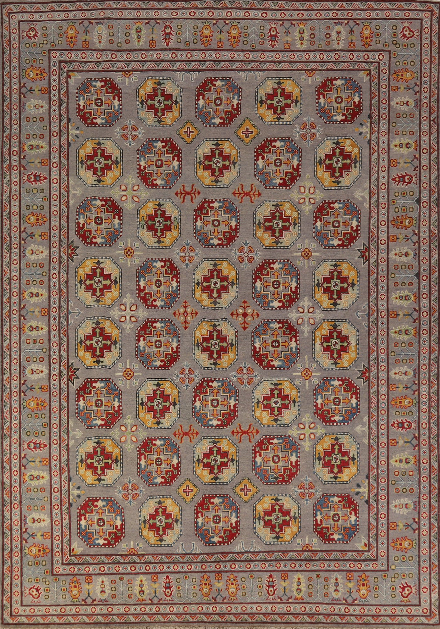 Geometric Gray Wool Kazak Oriental Area Rug 8x11