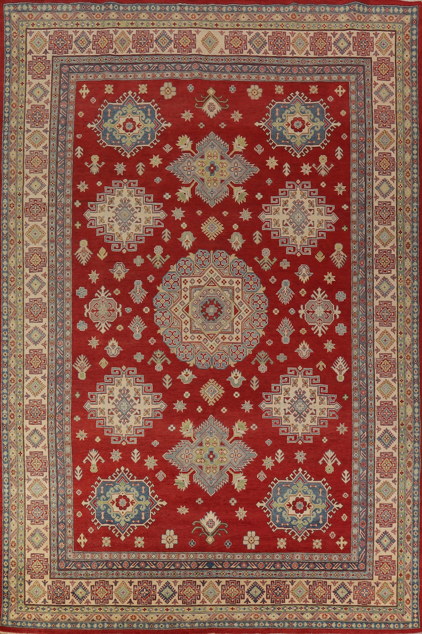Red Geometric Kazak Oriental Large Rug 10x14