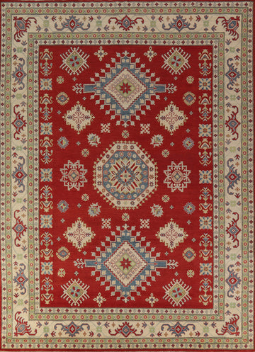 Red Geometric Kazak Oriental Area Rug 9x12