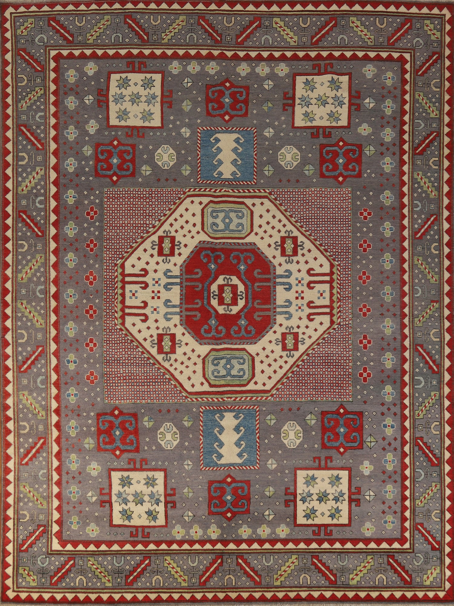 Geometric Wool Kazak Vegetable Dye Area Rug 8x10