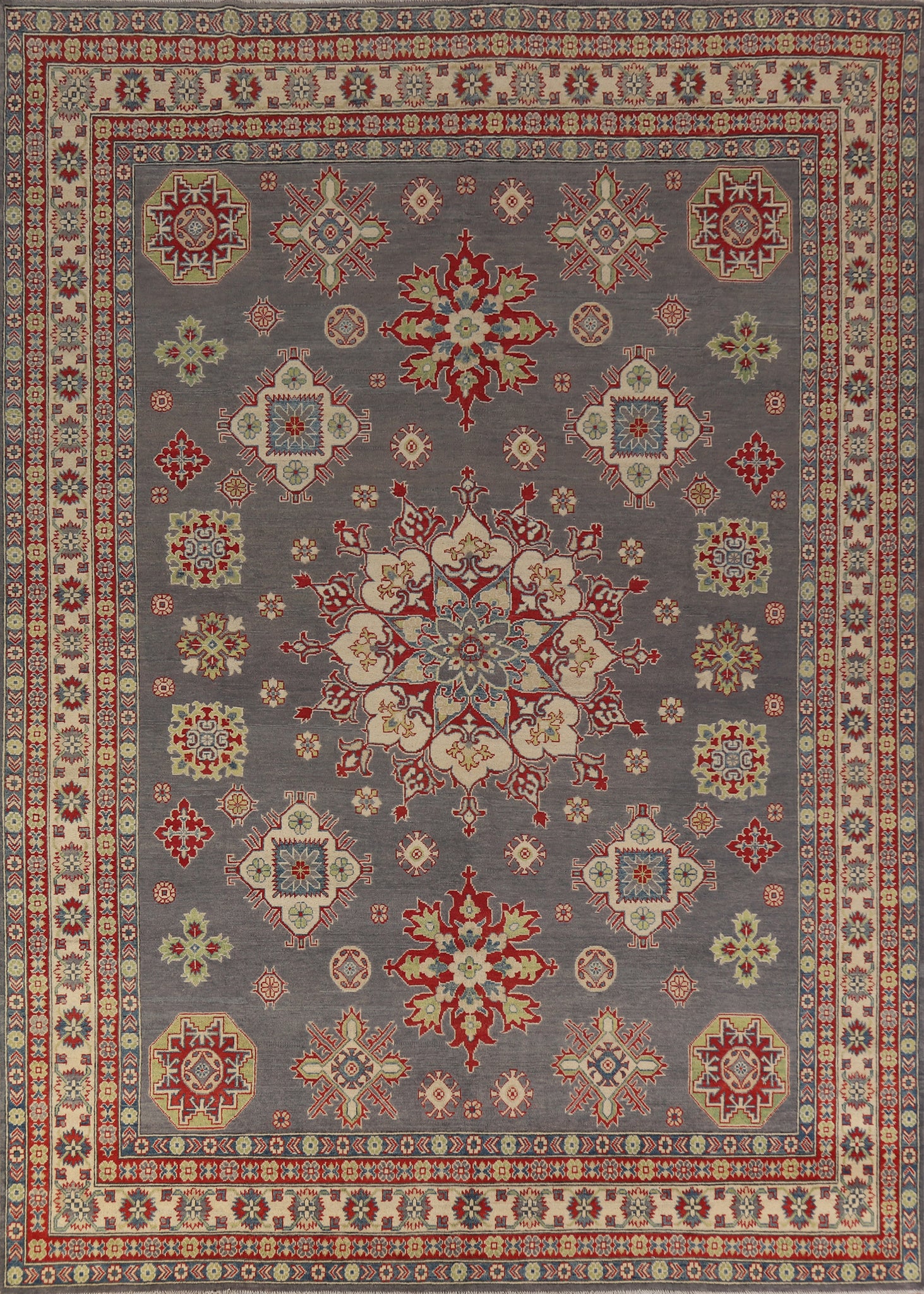 Gray Geometric Kazak Oriental Area Rug 9x12